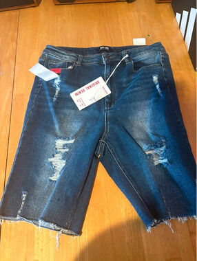 Wax Jean High Rise Bike Shorts 3XL Distressed Denim